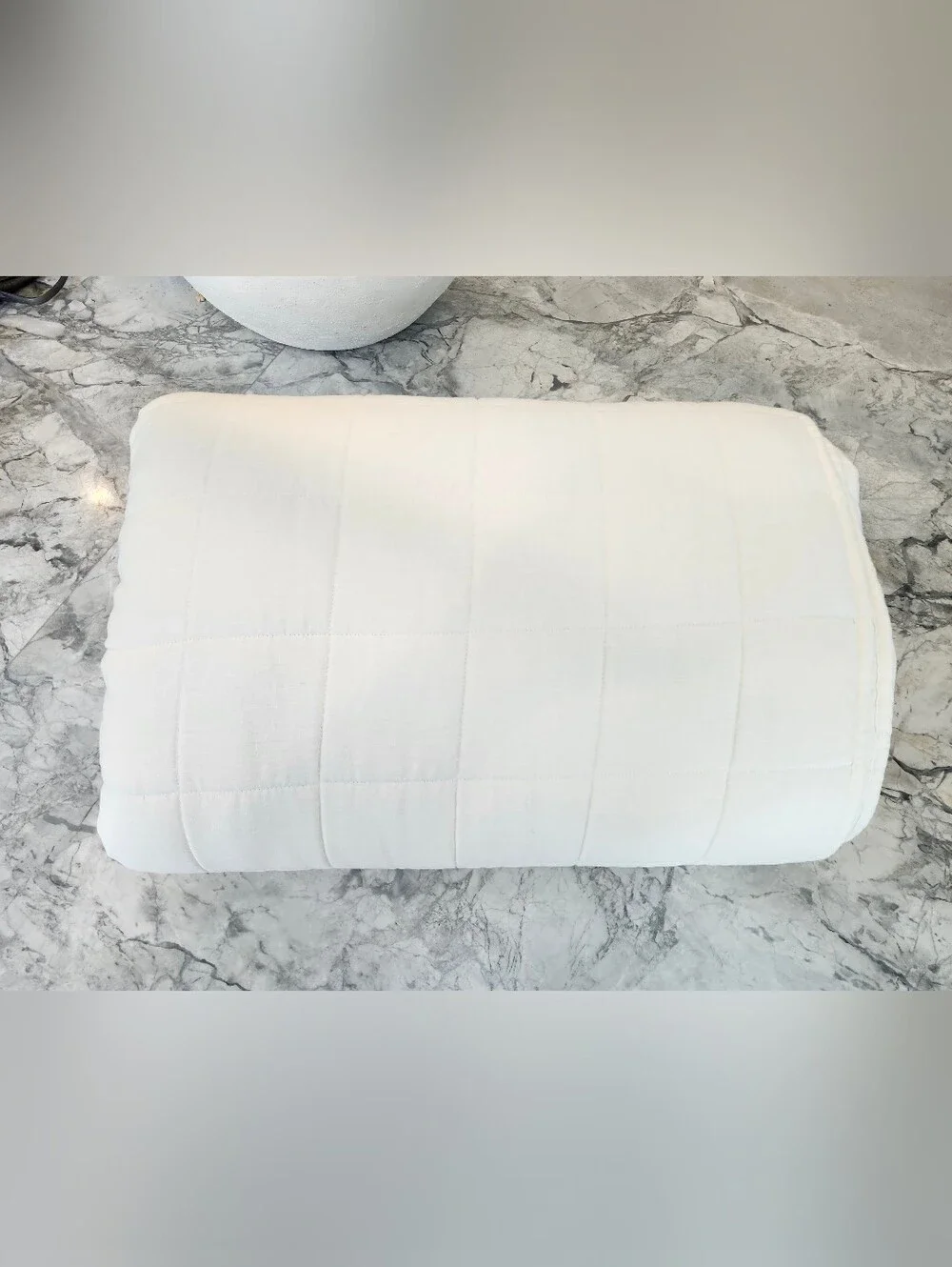 Quince European Linen Box Quilt White Full/Queen 88x92 EUC OEKO-TEX